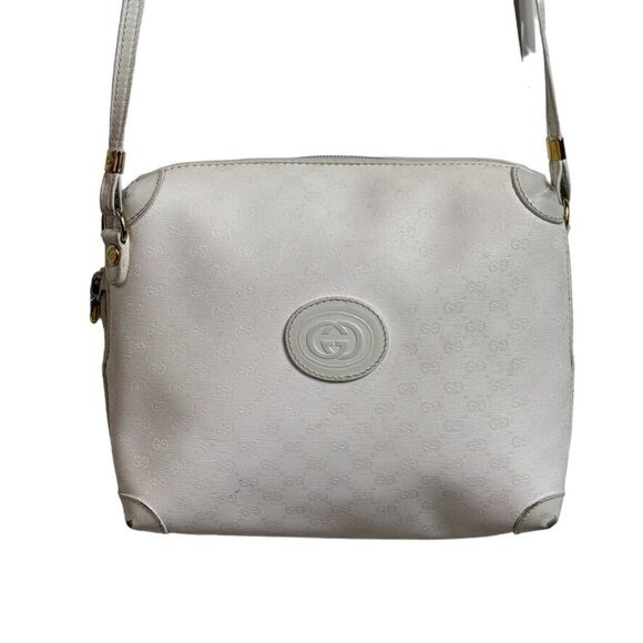 Vintage GUCCI White GG Monogram Coated Canvas Small Shoulder Crossbody Bag - Picture 2 of 16